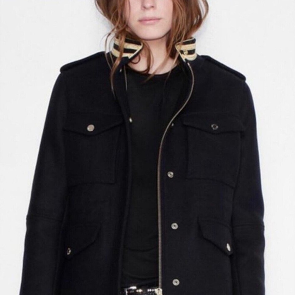 Zadig & Voltaire Wool Jacket Navy Gold Stand Collar size m